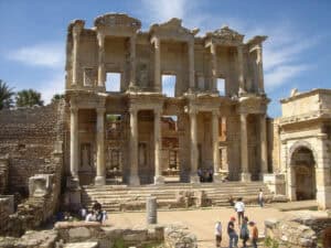 The two-story, multi-columned Library of Celsus, in Ephesus.